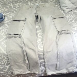 Gray Wide Leg Cargo Jeans